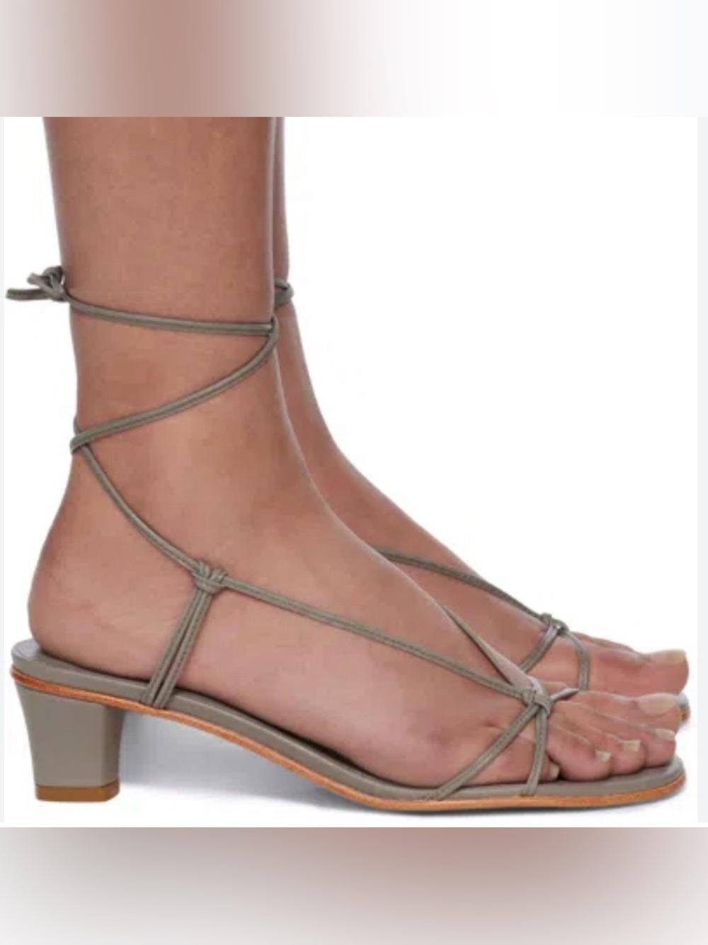 Martiniano Spaghetti - Low Block-Heel Sandals with Wrap Laces in Rhino size 39